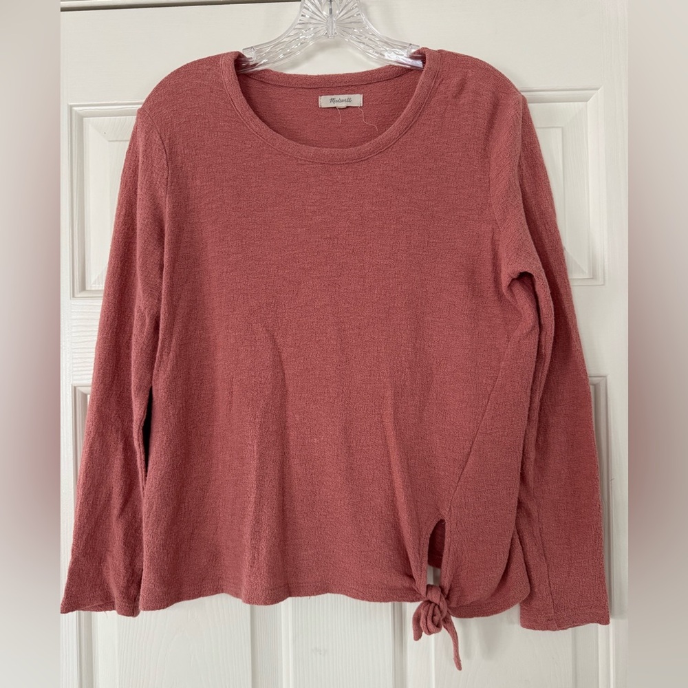 Madewell Rose Tie-Front Long Sleeve Knit Top medium 100% cotton